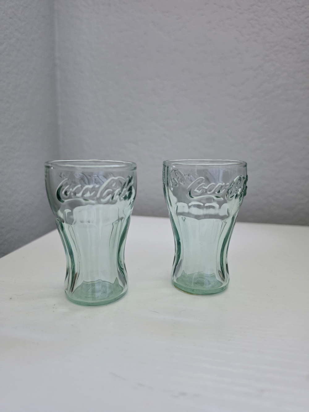 Vintage Mini Coca Cola Green Glass Tumbler Set Of 2